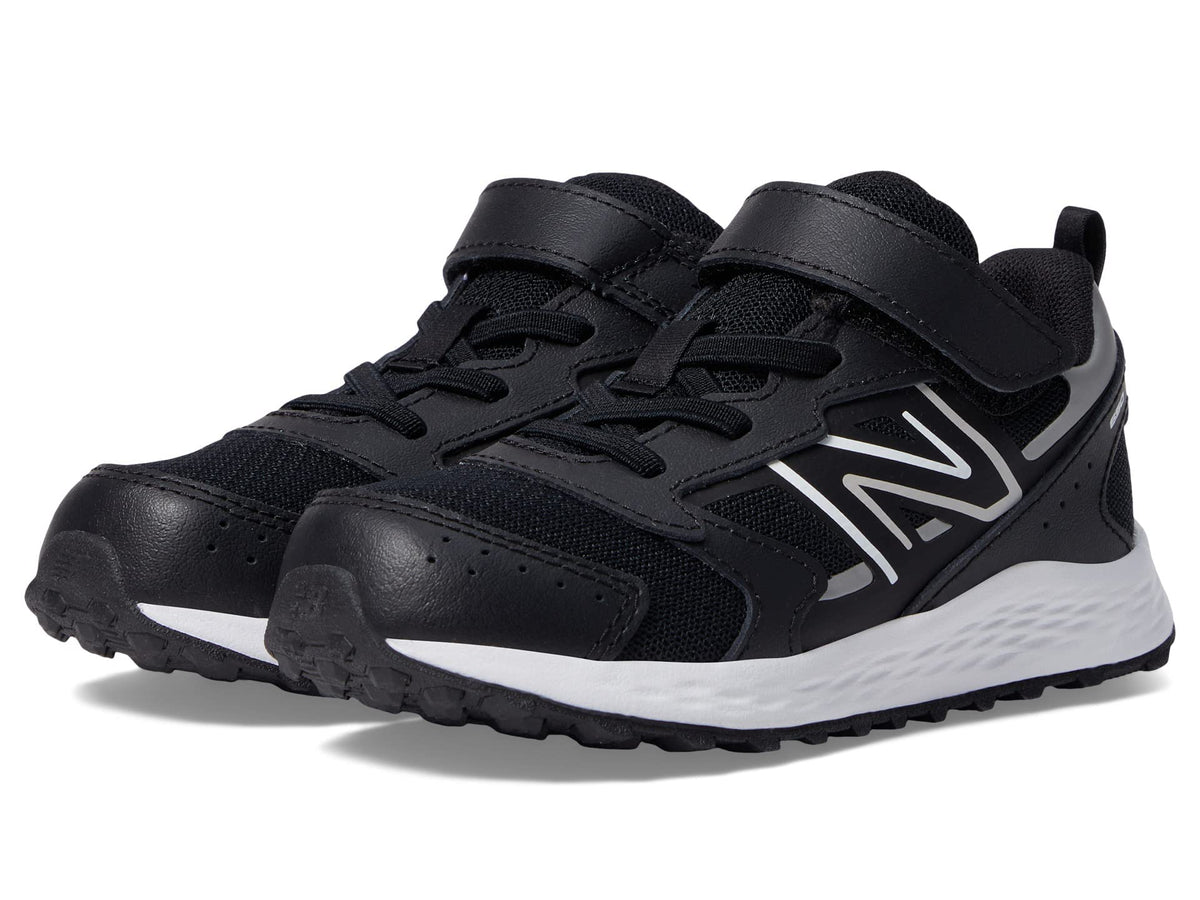 New Balance® Kids Fresh Foam 650v1 Bungee Lace with Top Strap Shoes for Kids – Comfortable Padding Black/Metallic Silver 2.5 Little Kid XW