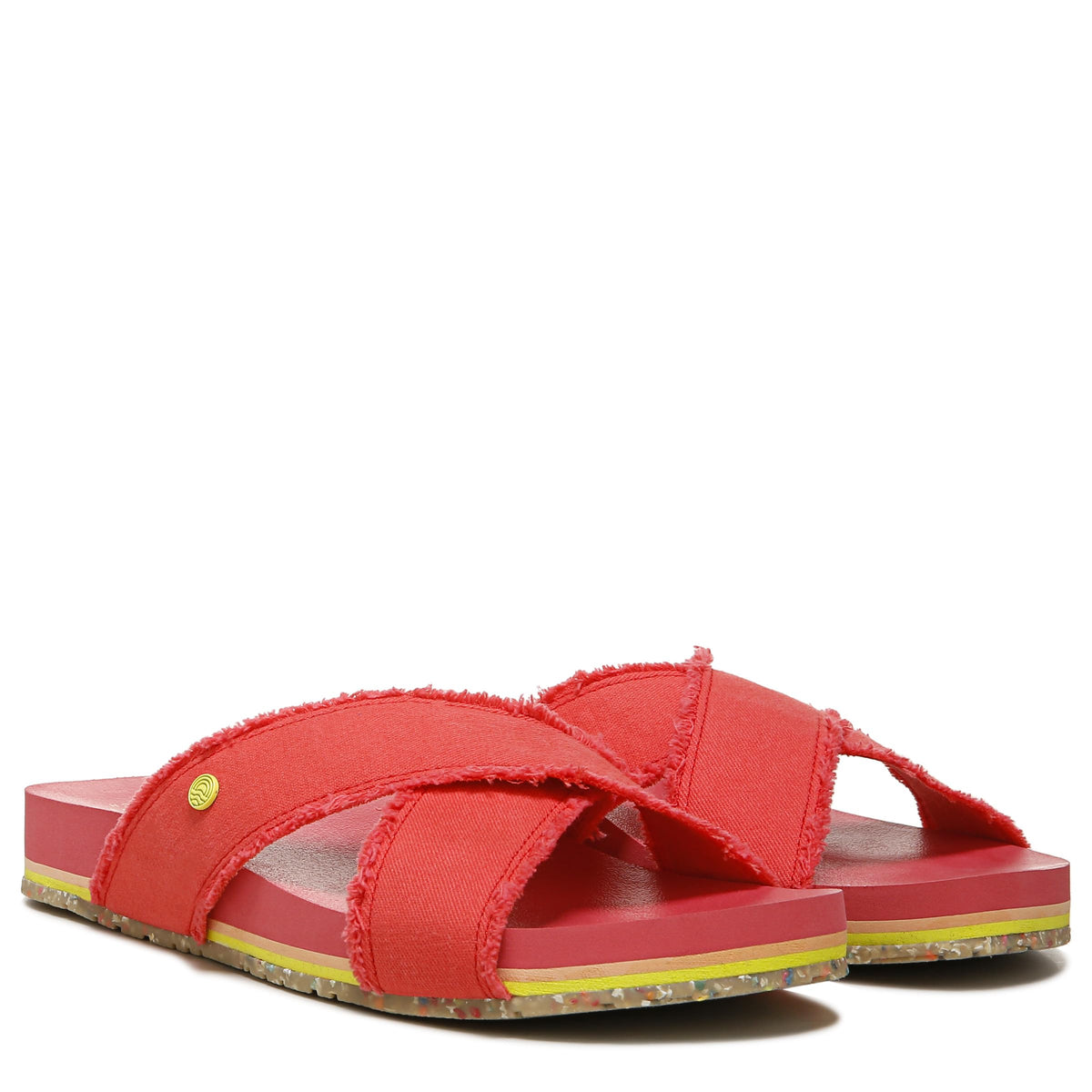 Vionic Women's BEACH Boardwalk Panama Canvas Sandals- Sustainable Washable Slide with Orthotic Insole Arch Support Red Fabric 7 Medium