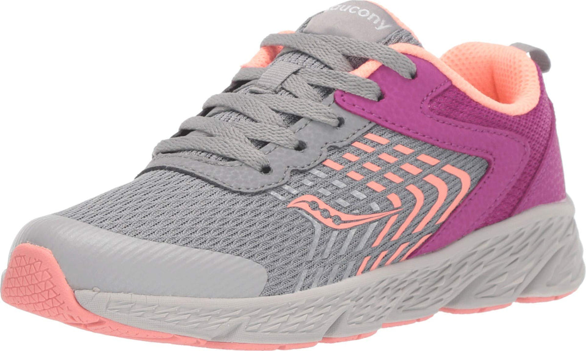 Saucony Girl's Wind Sneaker, Purple/Grey, 1 M US Big Kid