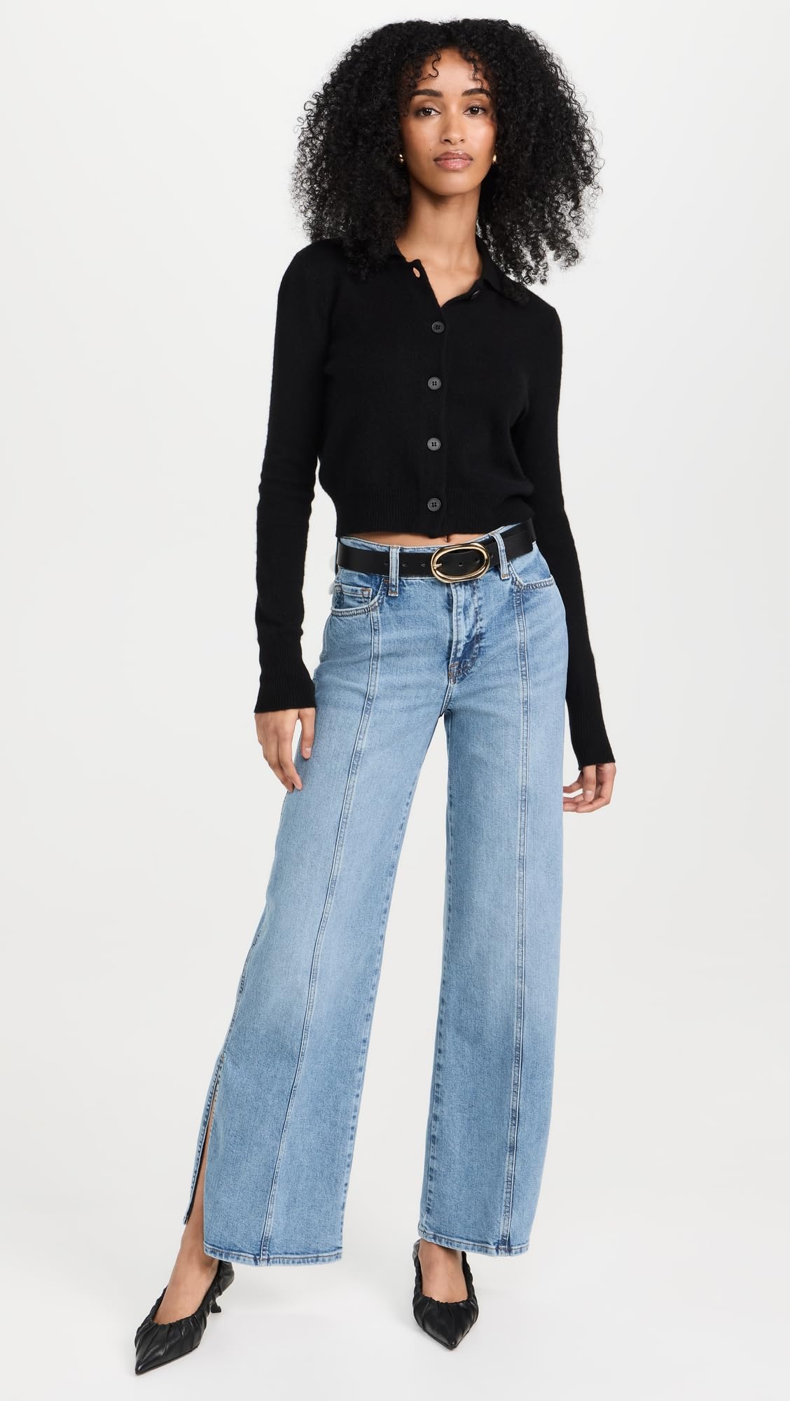 FRAME Women's Le Slim Palazzo Side Slit Jeans, Gloomy Skies, Blue, 28