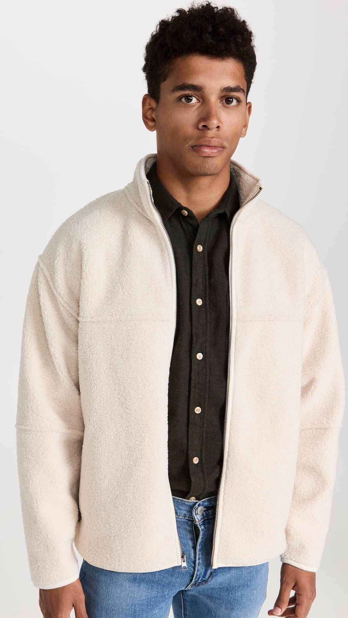 Vince Men's Sherpa JKT, Bone, Off White, XXL