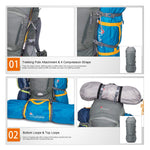 MOUNTAINTOP 65L Internal Frame Backpack with Rain Cover Medium Teal-65l