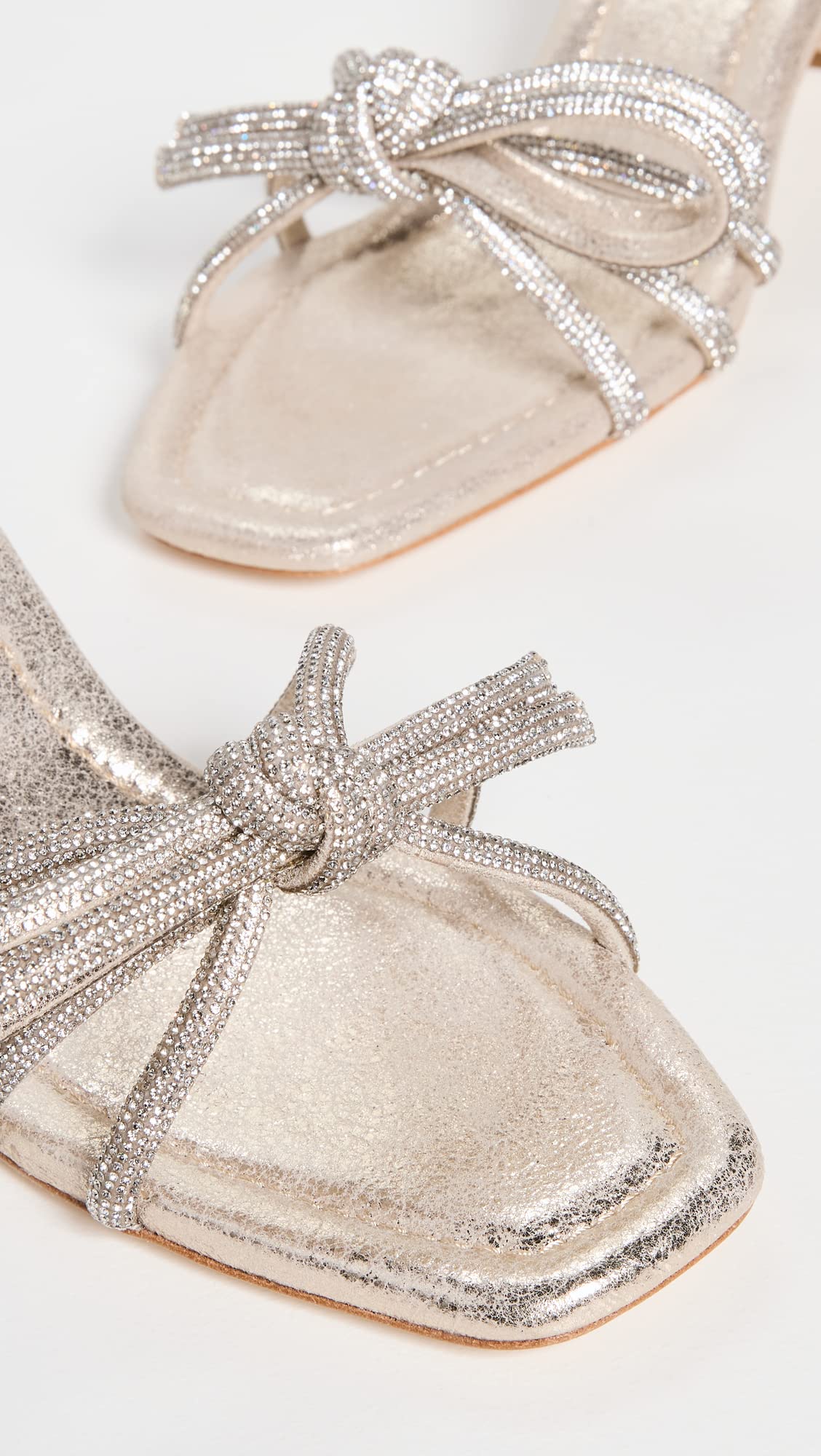 Loeffler Randall Women's Mikel Leather Bow Mid-Heel Sandals, Cappuccino, Metallic, Gold, 9 Medium US