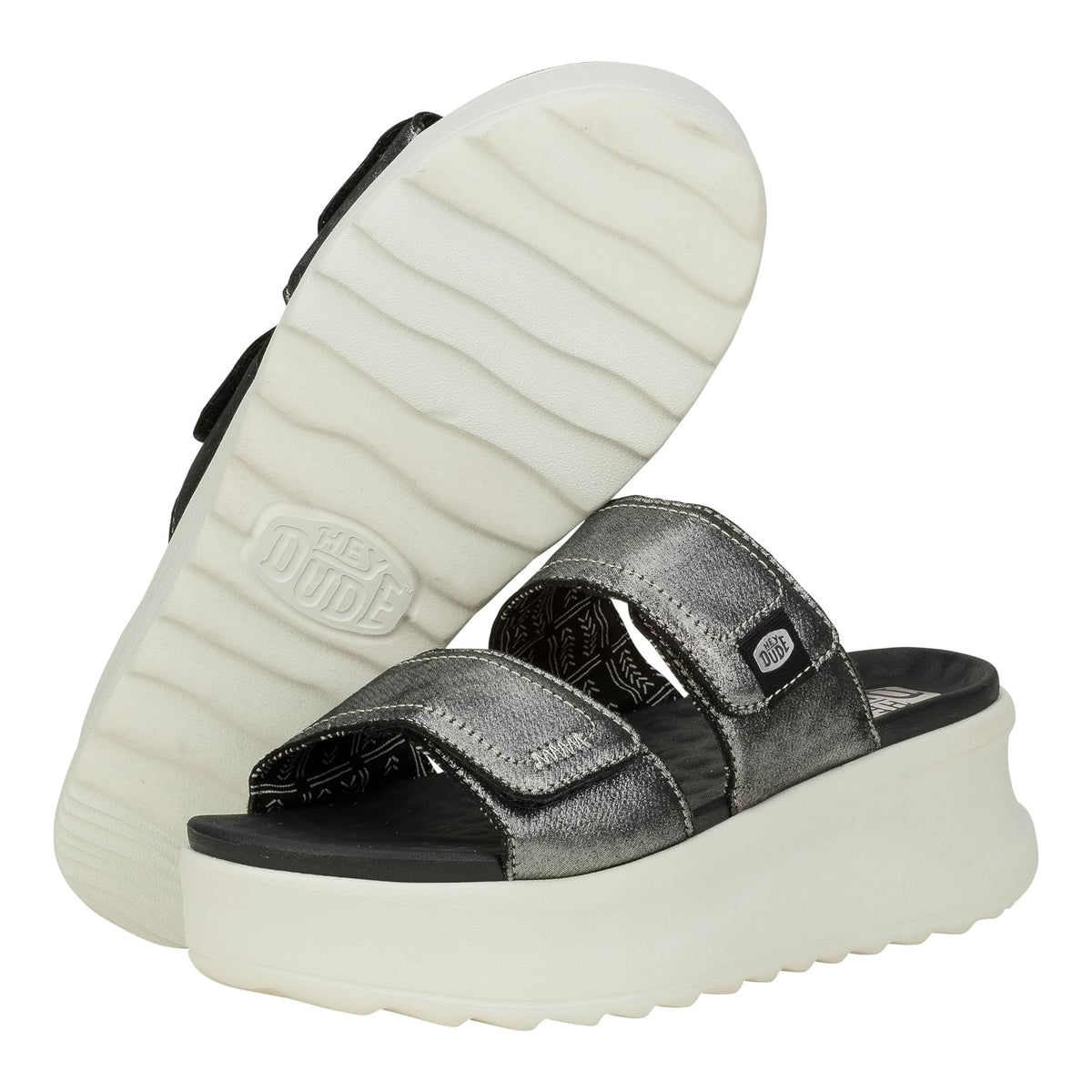 Hey Dude Women's Delray Slide Classic Black/Shimmer Size 10 | Women's Shoes | Women Slip-on Sandals | Comfortable & Light-Weight