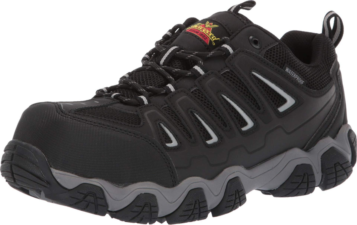Thorogood Crosstrex Waterproof Athletic Safety Toe Work Shoes for Men - Lightweight Premium Leather and Mesh with Comfort Insole and Slip-Resistant Outsole; ASTM Rated, Black/Grey - 14 W US