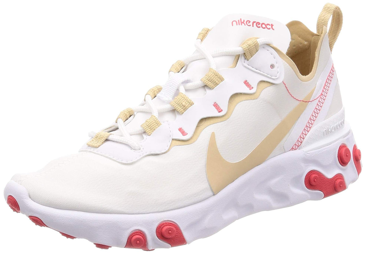 Nike Women's React Element 55 Running Shoes (6, Desert Ore/White)