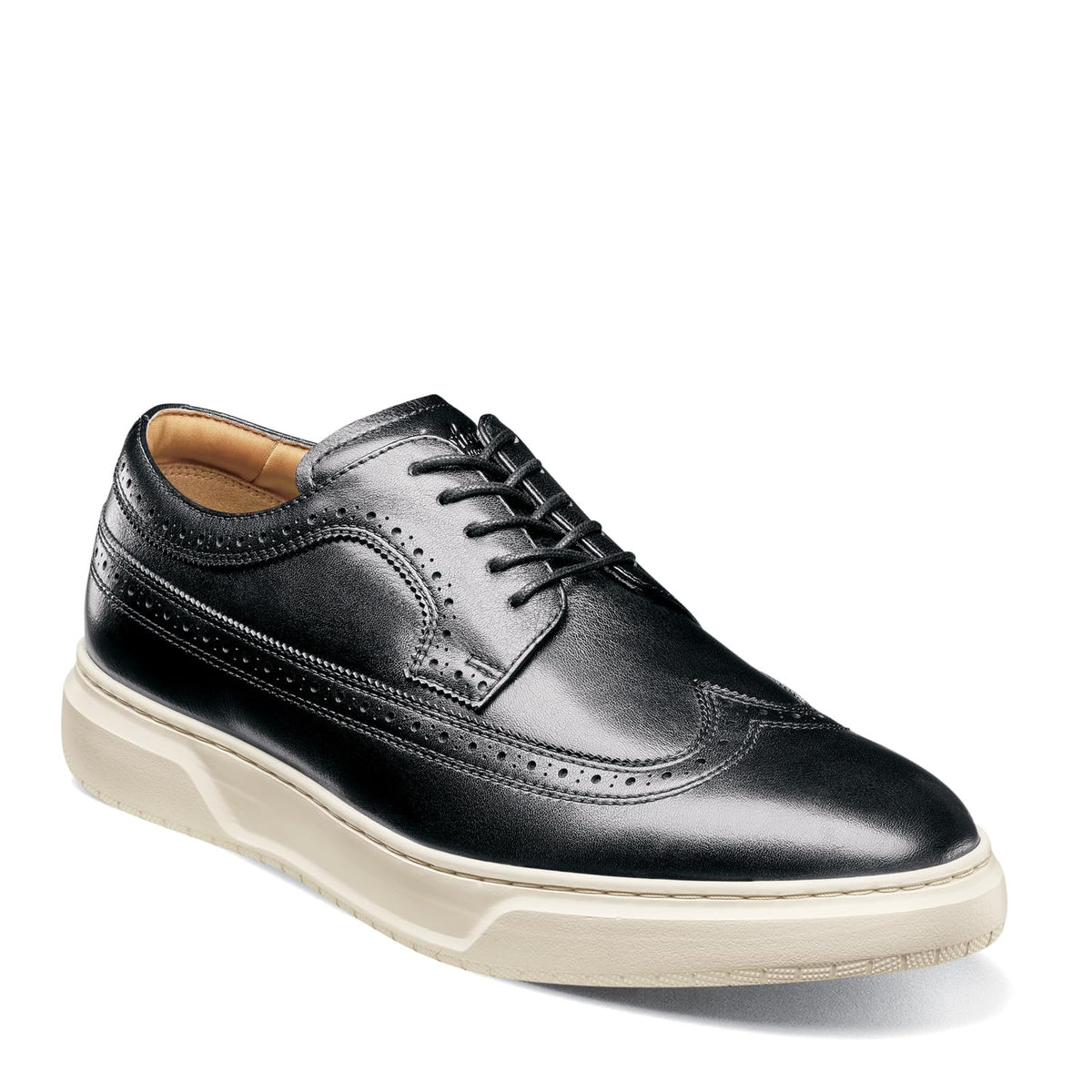 Florsheim Premier Wing Tip Lace-Up Sneaker Black Smooth/White Sole 8.5 W (3E)