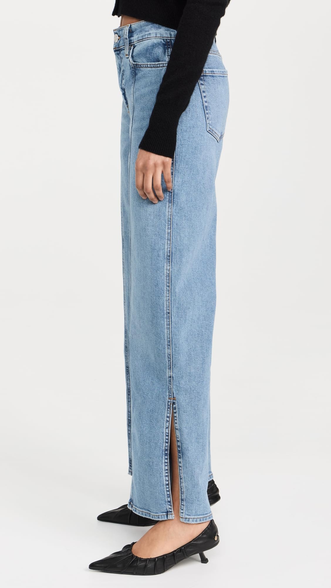 FRAME Women's Le Slim Palazzo Side Slit Jeans, Gloomy Skies, Blue, 28