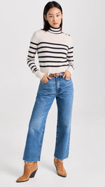 FRAME Women's Shrunken Mariner Cashmere Turtleneck, Off White Multi, S