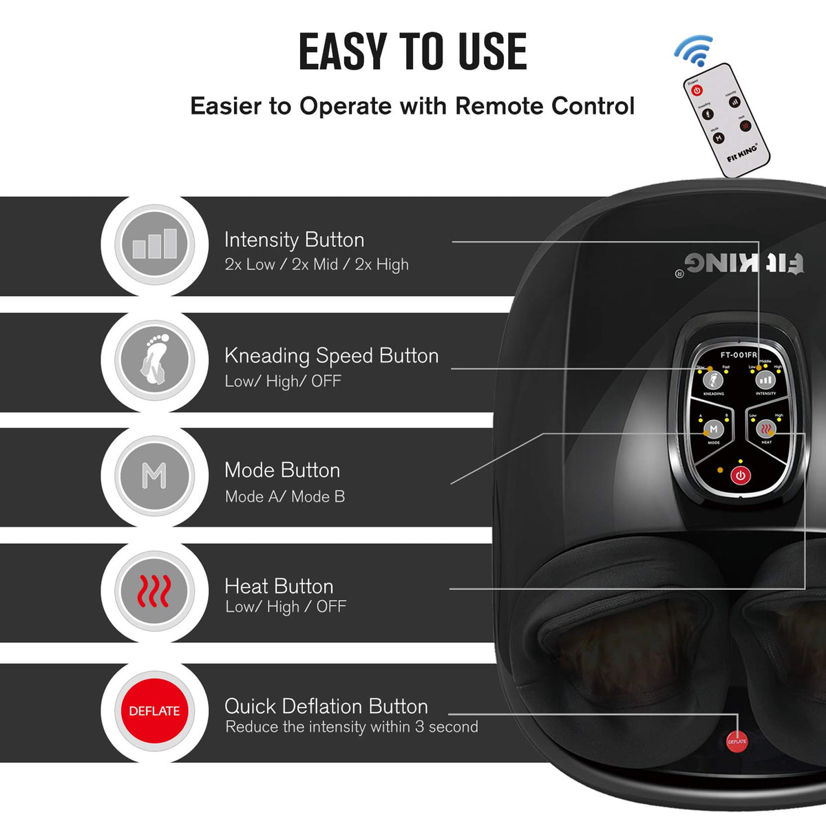 FIT KING Foot Massager Machine with Remote Deep Kneading and Shiatsu Foot Massage with Heat for Plantar Fasciitis and Tired Muscles FT-001FR