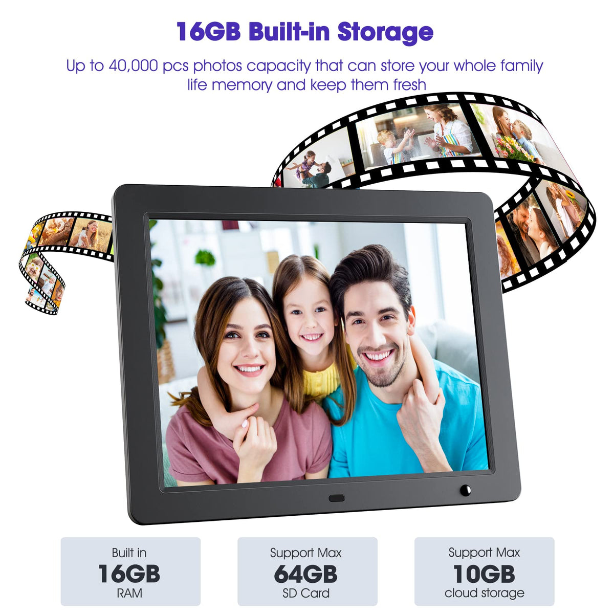 WiFi Digital Photo Frame 15 Inch Electronic Digital Picture Frame with Remote Control HD Display, Share Photos Videos via App & Email from Anywhere, Motion Sensor 16GB Storage, Black, F50