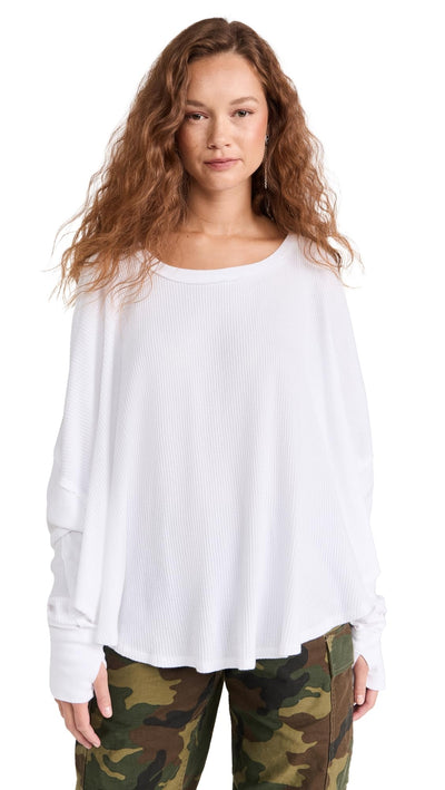 Free People Women's Microphone Drop Thermal Top, Ivory, White, XS