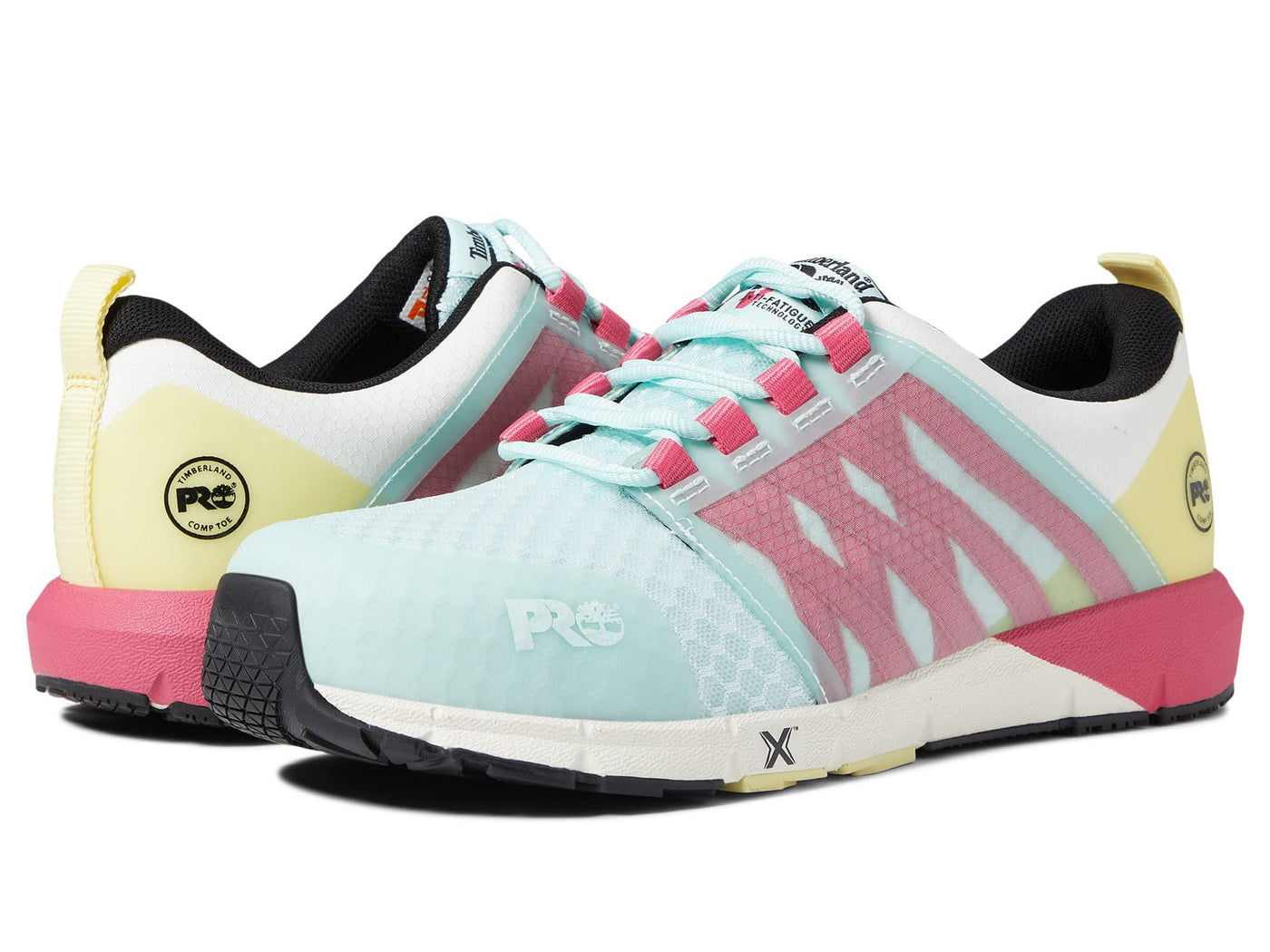 Timberland PRO® Radius Composite Safety Toe Sneakers for Women – Anti-Fatigue Technology – HoverSpring Foam Sea/Pink/Yellow 7.5 D - Wide