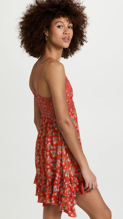 Free People Adella Printed Mini Slip Red Meadow Combo XL (Women's 14)