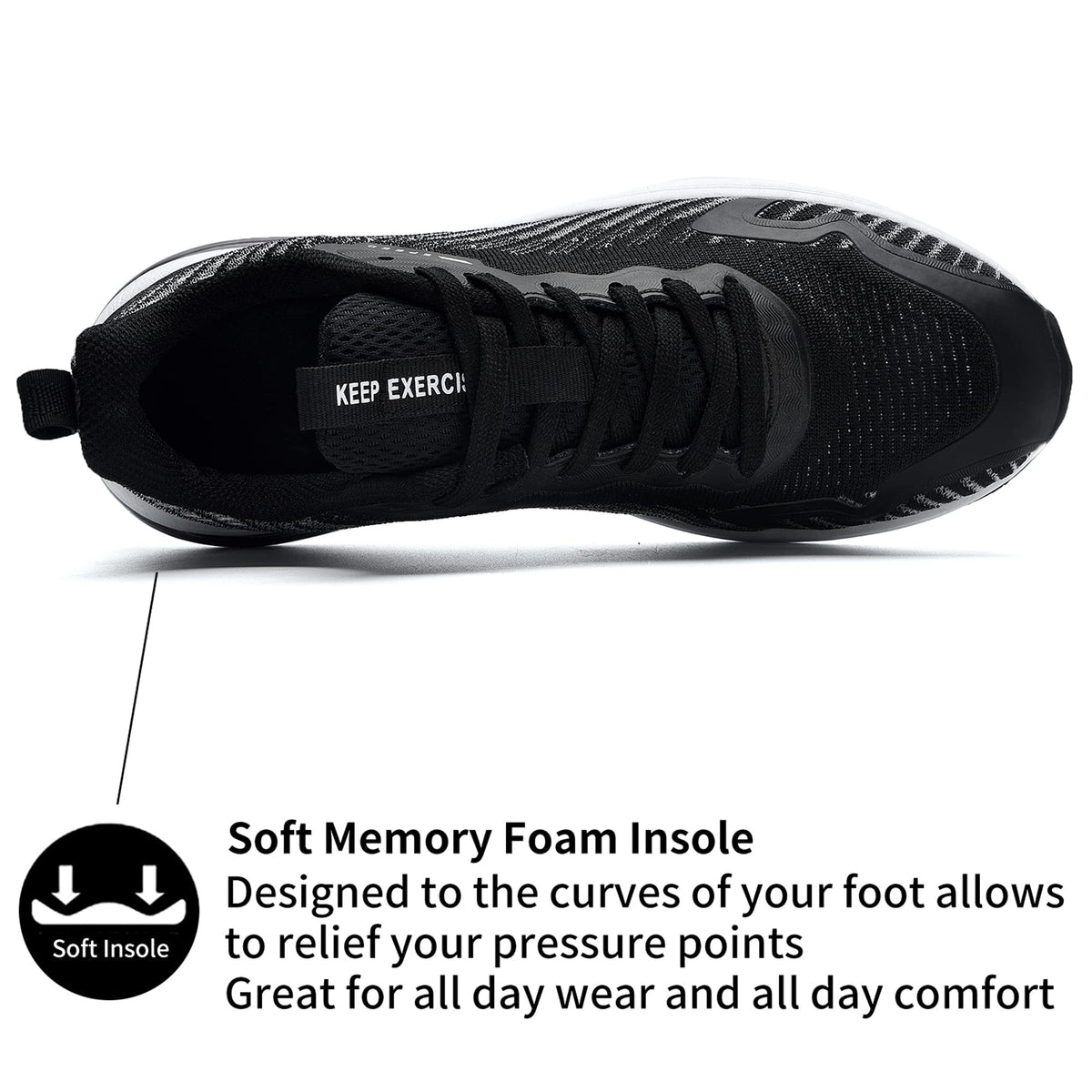 PaSick Mens Road Running Shoes Athletic Air Cushion Lightweight Breathable Workout Gym Walking Running Sneakers Blackwhite Size 10