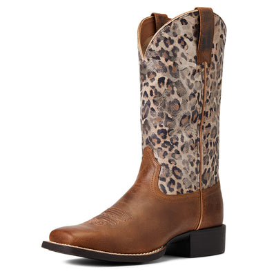 ARIAT BMVY9 Womens Round Up Wide Square Toe Western Boot Pearl Brown/Metallic Leopard 9