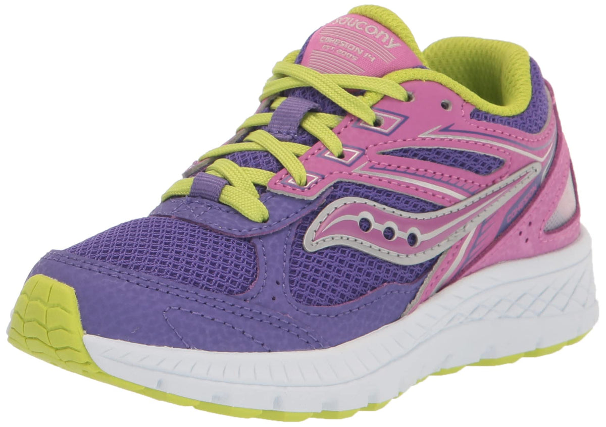 Saucony Cohesion 14 Lace to Toe Sneaker, Purple/Green, 1.5 US Unisex Big Kid