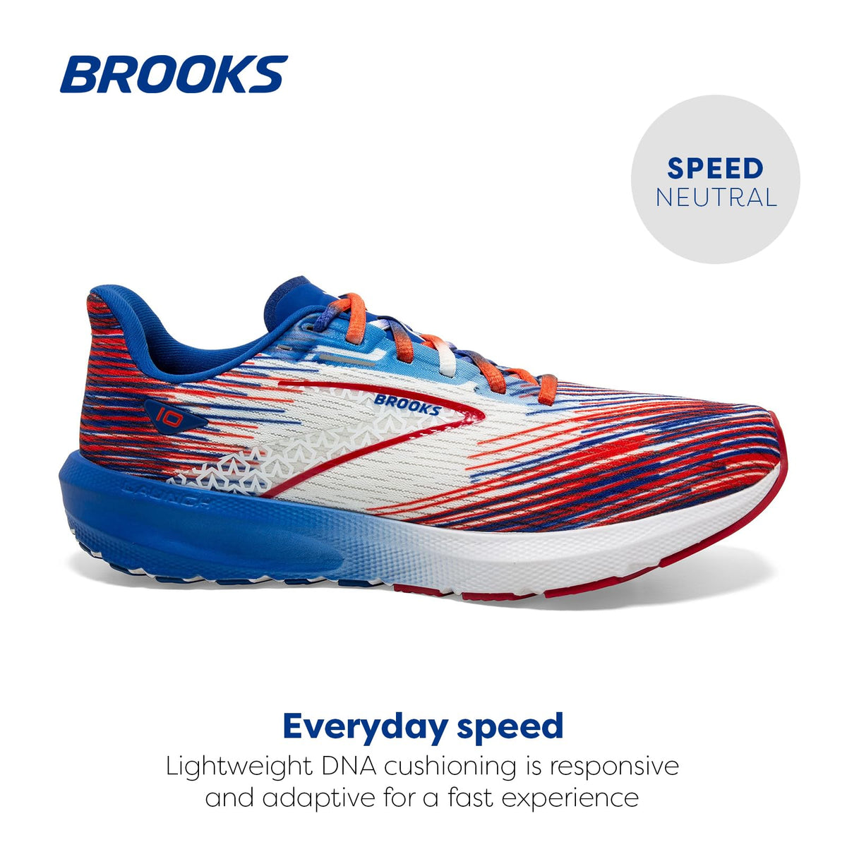 Brooks Men’s Launch 10 Neutral Running Shoe - White/Tango/Surf - 11 Medium