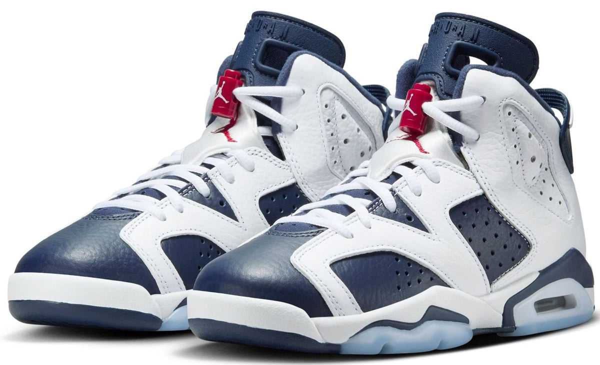 Air Jordan 6 Retro Big Kids' Shoes (384665-164, White/Midnight Navy/Varsity Red) Size 6.5