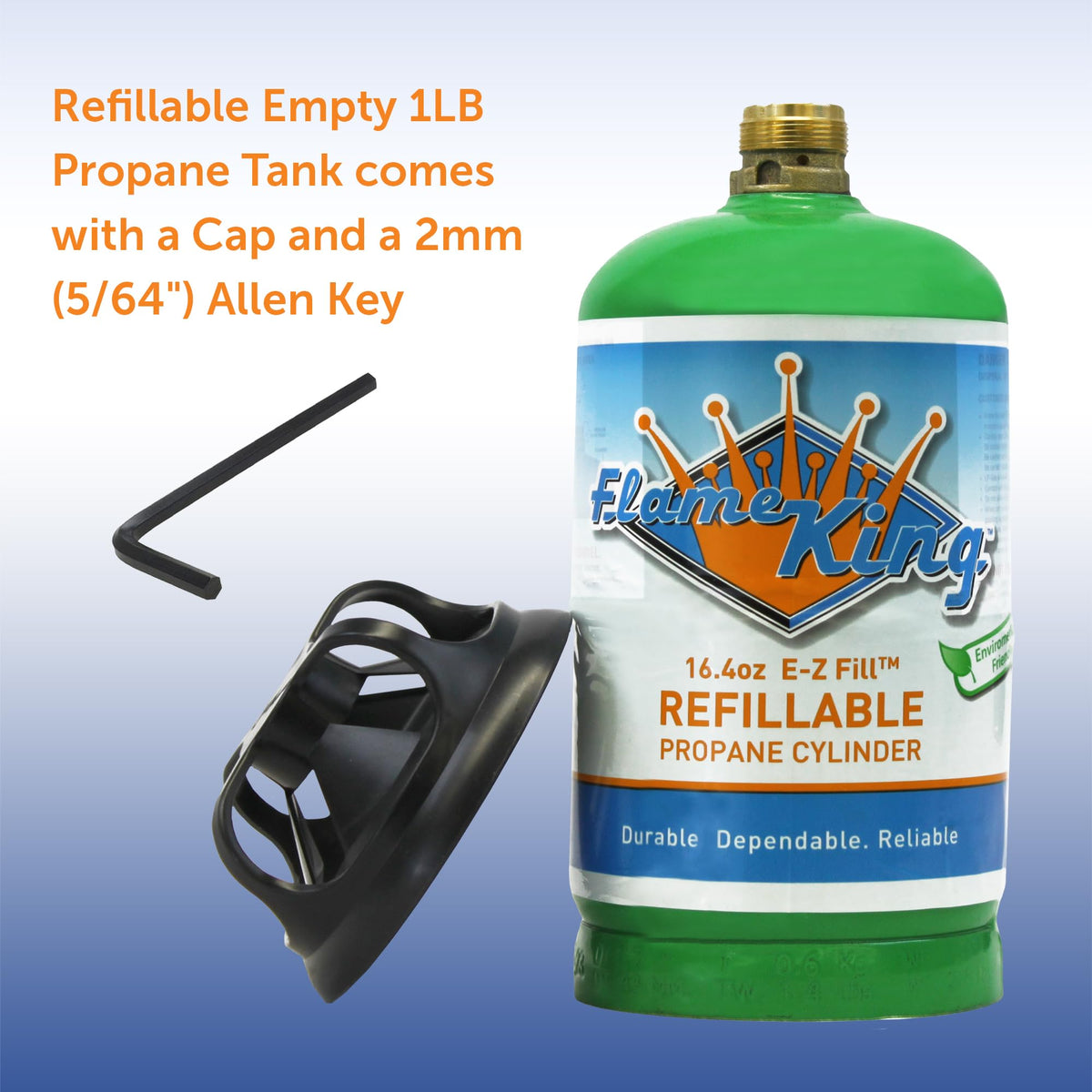 Flame King Refillable 1LB Empty Propane Cylinder Tank - Reusable - Safe and Legal Refill Option - DOT Compliant-16.4 oz (2-Pack), green (YSN164-2) 16.4 oz (2-Pack), green