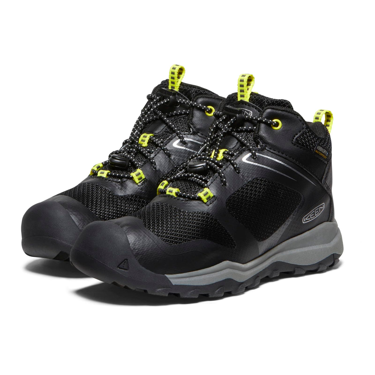 KEEN Wanduro Mid Height Waterproof Easy On Durable Sneaker Hiking Boots, Black/Silver, 1 US Unisex Big Kid