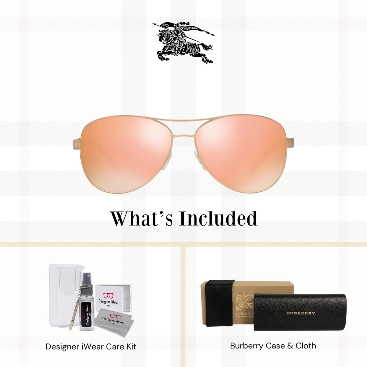 BURBERRY BE3080 12357J 59M Matte Gold/Brown Mirror Rose Gold Aviator Sunglasses For Women+ BUNDLE With Designer iWear Eyewear Kit