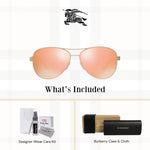 BURBERRY BE3080 12357J 59M Matte Gold/Brown Mirror Rose Gold Aviator Sunglasses For Women+ BUNDLE With Designer iWear Eyewear Kit