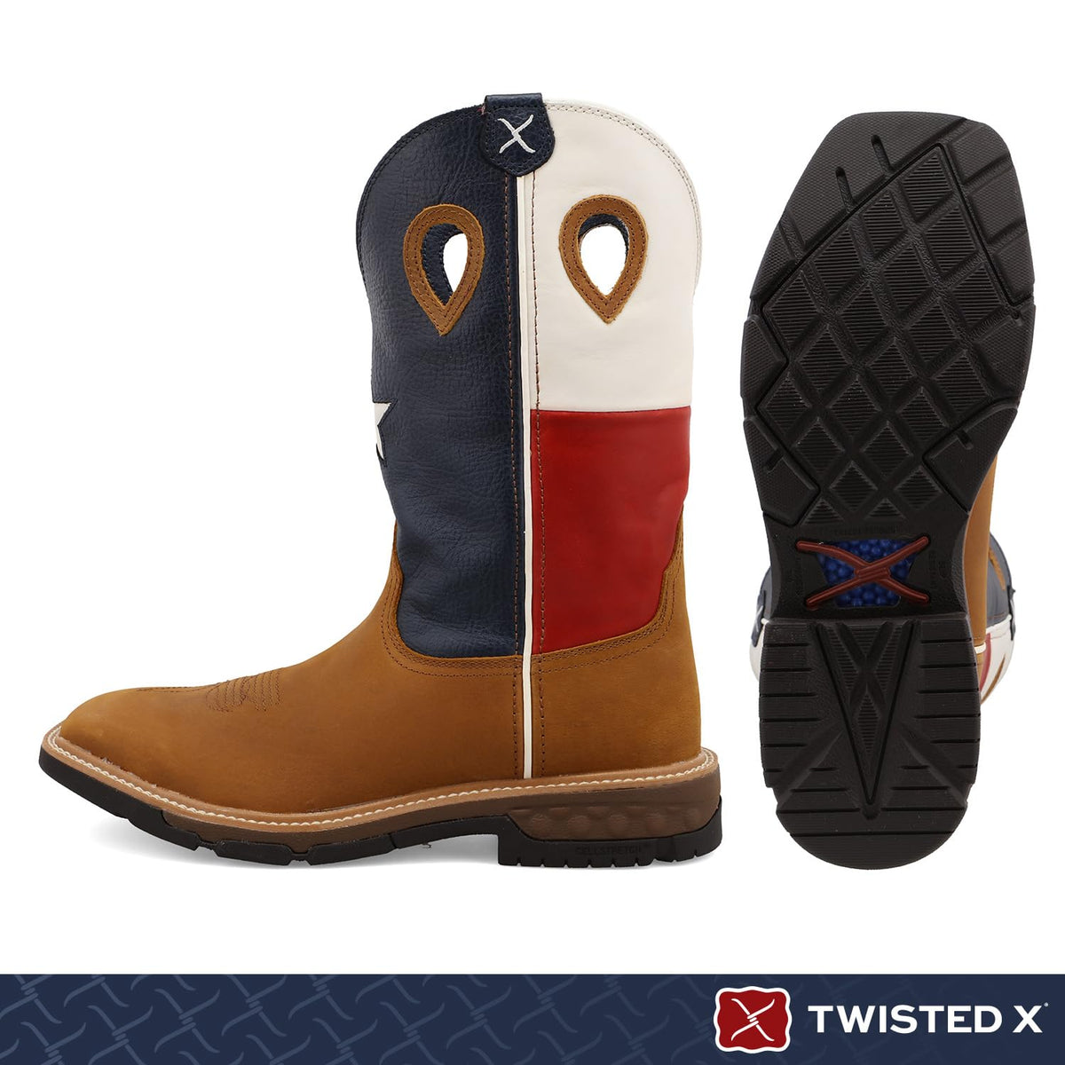 Men's 12" Western Work Boot - Casual Western Boots for Men - Light Brown & Texas Flag,8.5 W