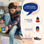 TSUKIHOSHI 4810 MAKO Strap-Closure Machine-Washable Youth Athletic and Running Shoe with Wide Toe Box and Slip-Resistant, Non-Marking Outsole - Orange/Navy, 1 Little Kid (4-8 Years)