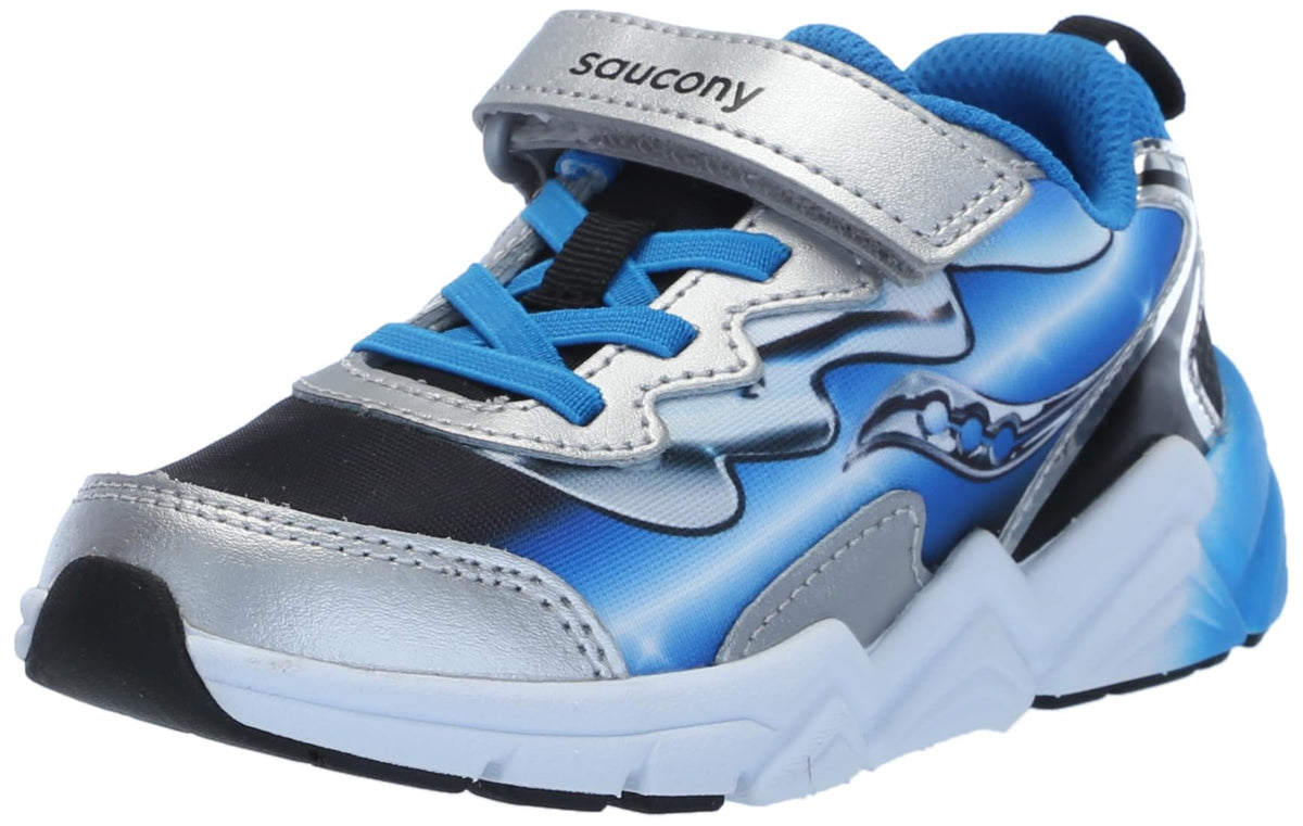 Saucony Flash Alternative Closure 3.0 Sneaker, Black/Blue/Chrome, 13 US Unisex Little Kid