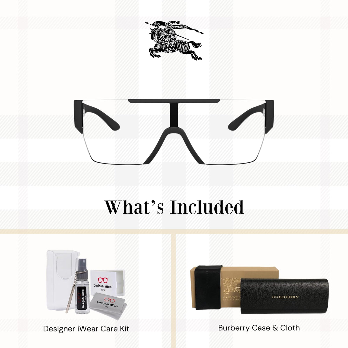 BE4291 34641W 38MM Matte Black/Clear Rectangular Sunglasses for Men + BUNDLE with Designer iWear Eyewear Kit