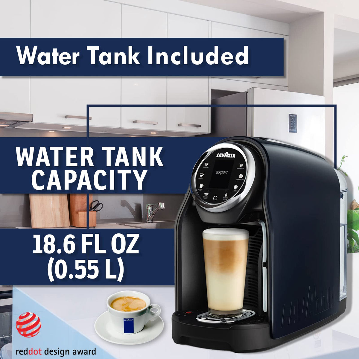 Lavazza Coffee Maker Classy Pro LB1201, 18.6 Fl Oz Tank & Direct Water Connection Single Serve Espresso Machine & Blue Capsules 100-Pack Top Class Barista at Home