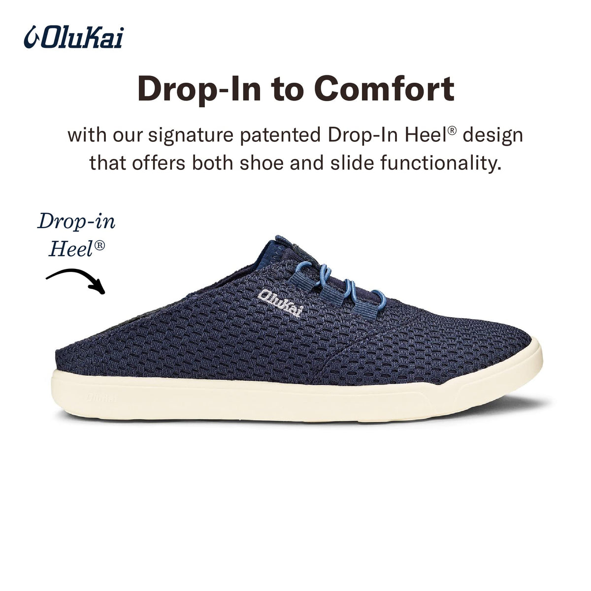 OLUKAI Alapa Li Boy's Sneakers, Breathable, Moisture-Wicking Design, No Tie Laces, Lightweight & Comfortable, Trench Blue/Trench Blue, 1