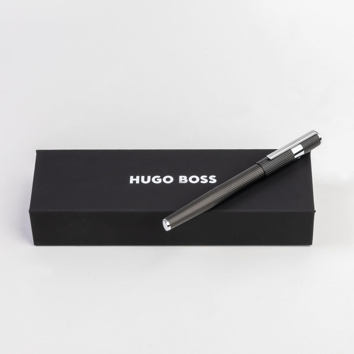 BOSS Rollerball Pen Gear Pinstripe Black/Chrome | Black Ink | Gift Box