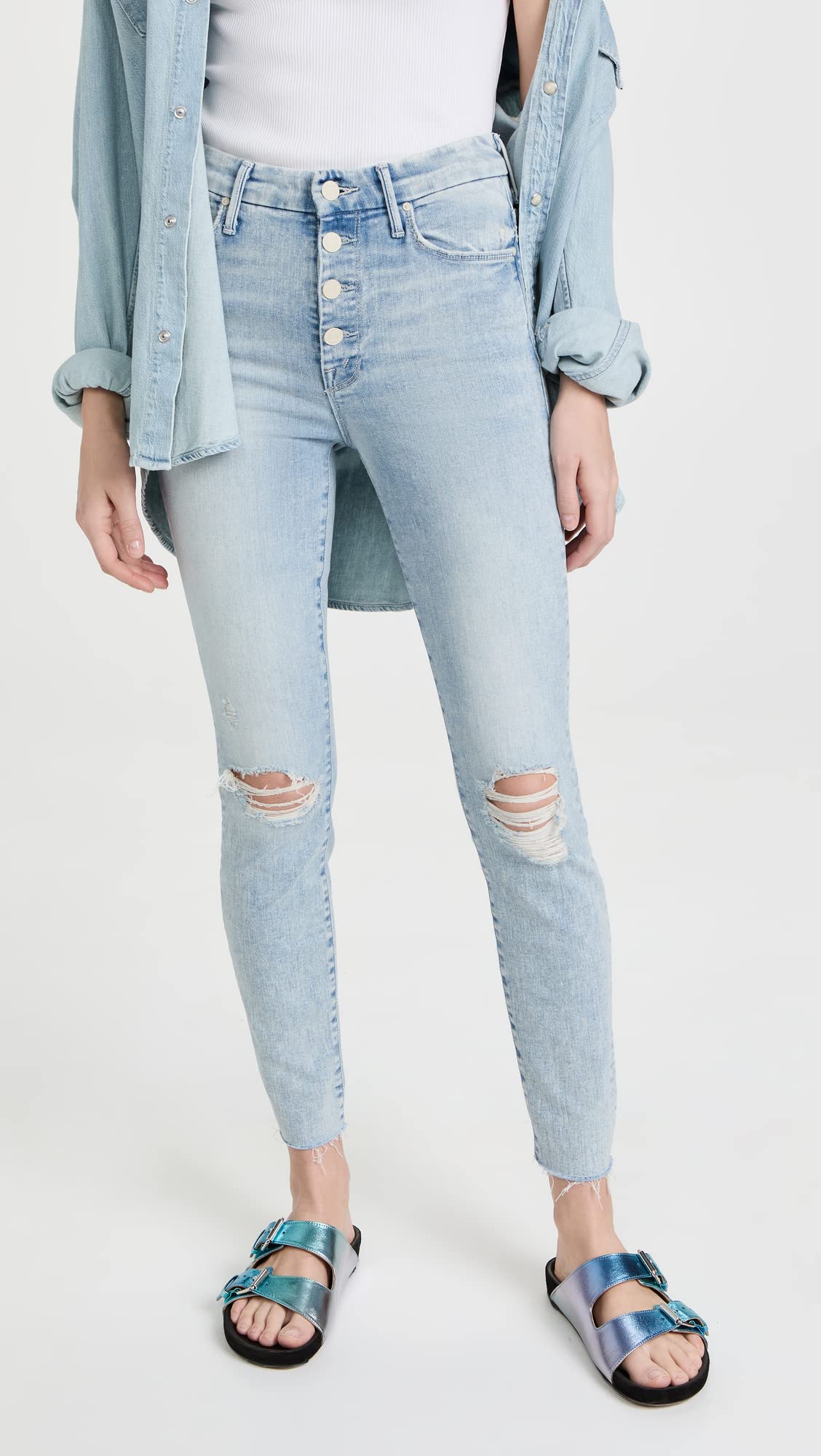 MOTHER Women's The Pixie Ankle Fray Jeans 34 Action Shot