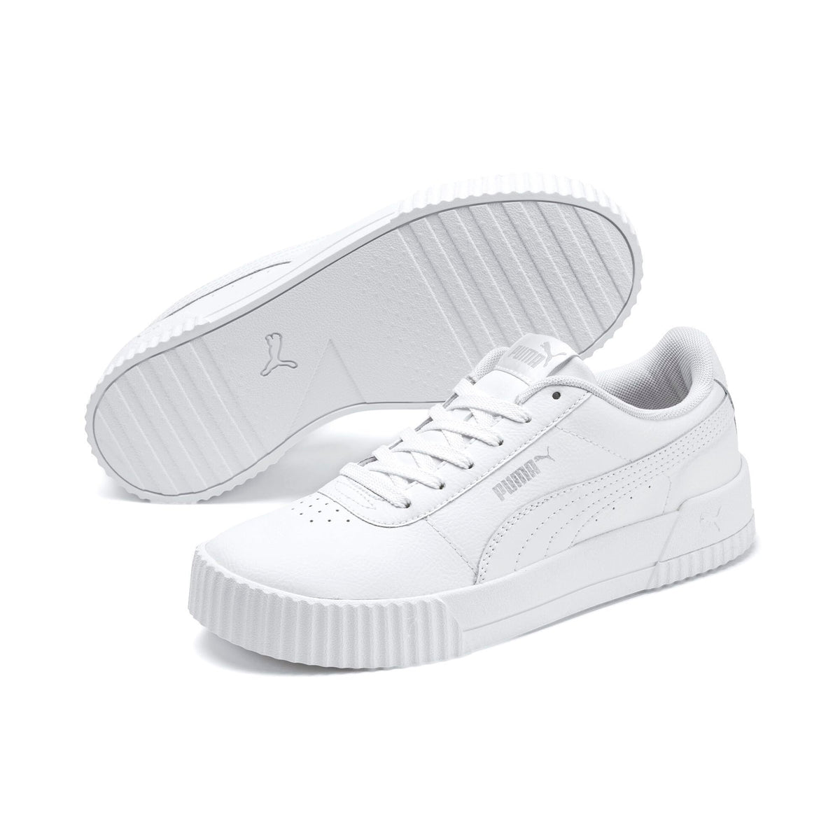 PUMA Women's Carina Leather Sneaker 9.5 Puma White-puma White-puma Silver