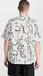 Club Monaco Men's Short Sleeve Camp Collar Artisan Print Shirt, Tan/Tan, XXL