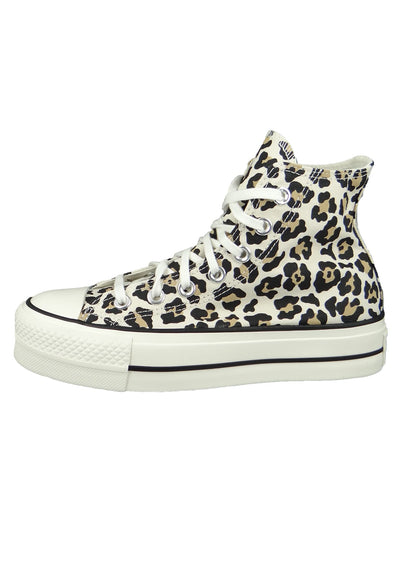 Converse Women's Chuck Taylor All Star Leopard Platform High Top Sneakers, Driftwood/Light Fawn/Black, 8.5 Medium US
