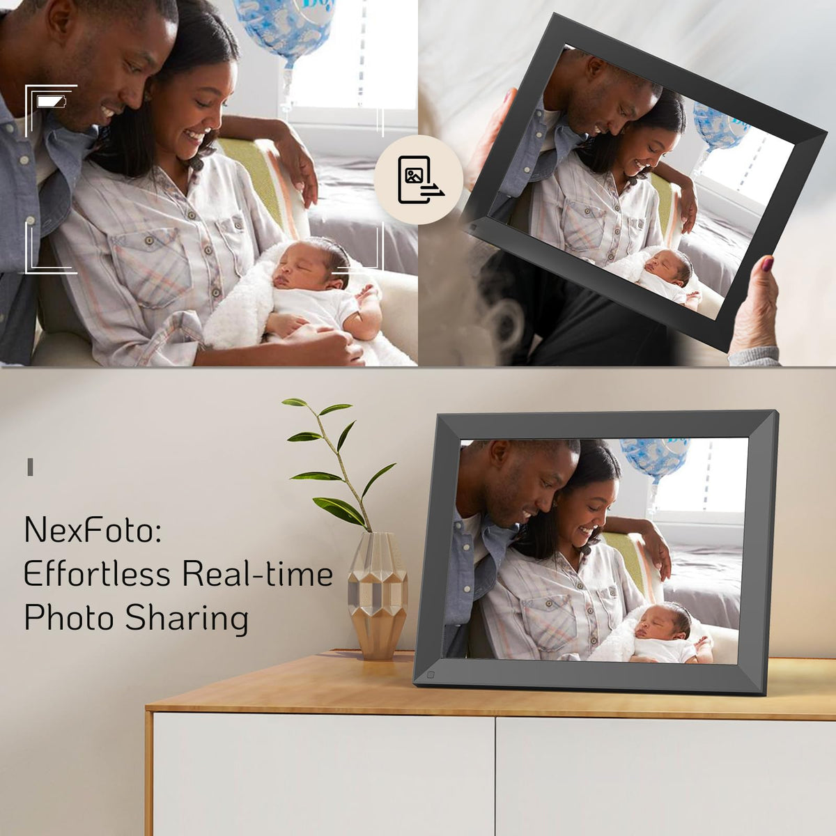 NexFoto 32GB 15 Inch Large Digital Picture Frame, Wi-Fi Digital Photo Frame, Wall-Mountable, Instantly Share Photos Videos via App or Email, Gift for Grandparents