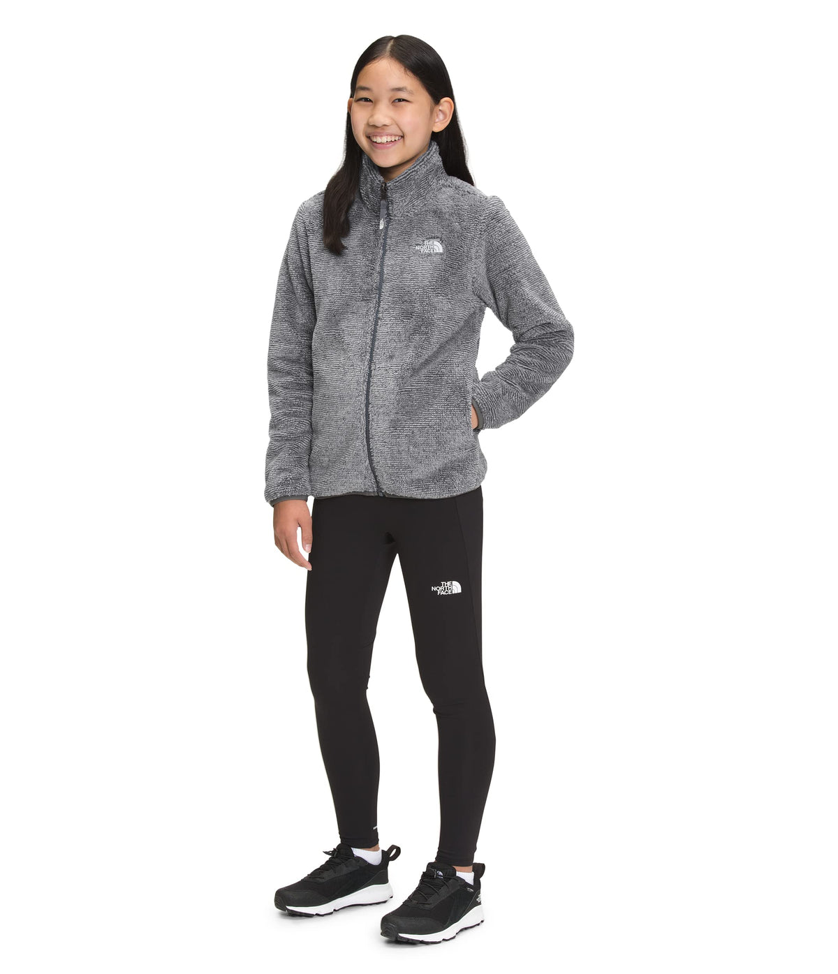THE NORTH FACE Girls' Suave Oso Fleece Jacket, Meld Grey Stripe, Large