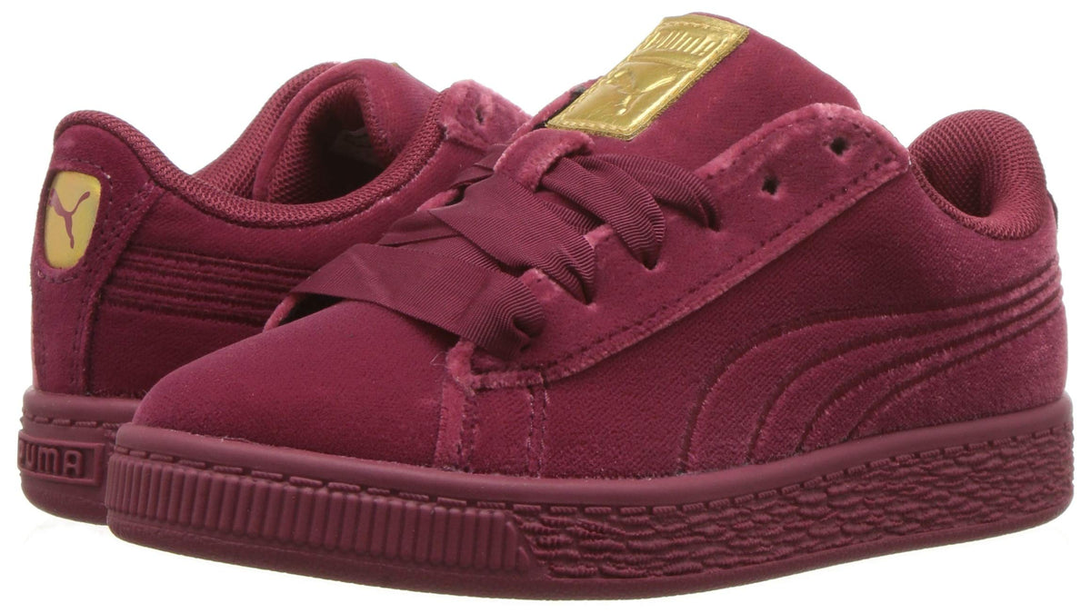 PUMA Kids Baby Girl's Basket Classic Velour (Toddler) Tibetan Red/Metallic Gold 4 Toddler M