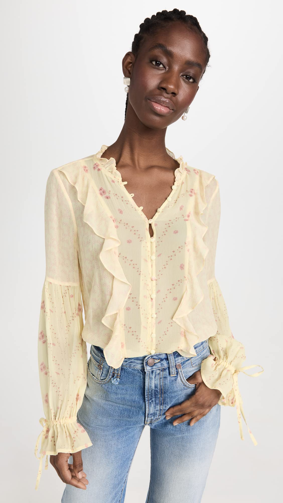 PAIGE Women's Haiku Blouse, Pale Daffodil Multi Mix, S