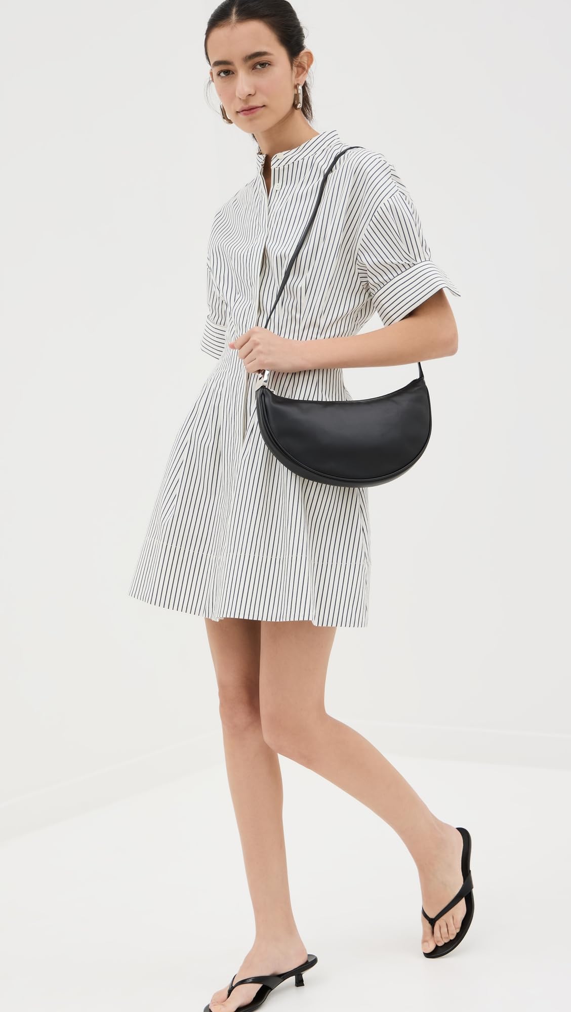 STAUD Women's Mini Lorenza Dress, Ivory Micro Stripe, S