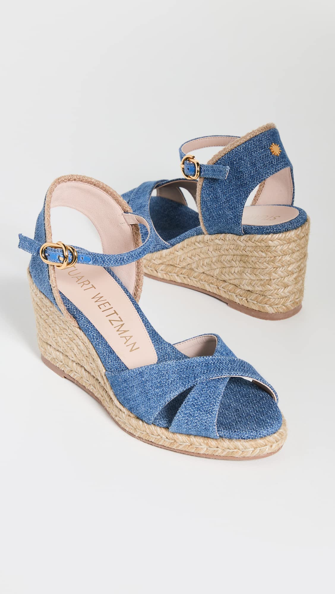 Stuart Weitzman Women's Mirela Espadrille Wedges, Washed/Natural, Blue, 6 Medium US