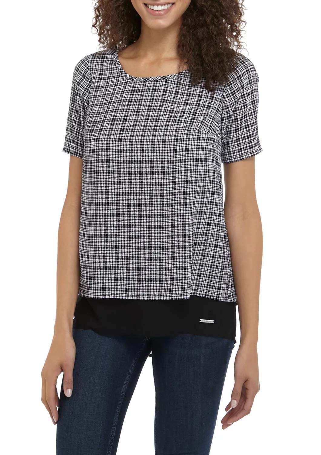 MICHAEL Michael Kors Women's Check Split Back Knit Blouse White/Black Small