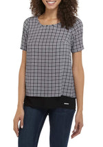 MICHAEL Michael Kors Women's Check Split Back Knit Blouse White/Black Small