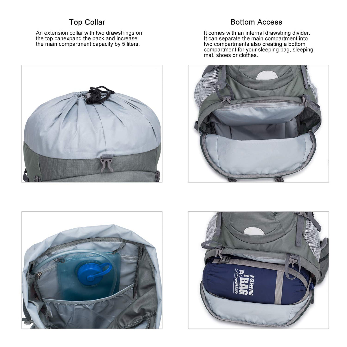 MOUNTAINTOP 65L Internal Frame Backpack with Rain Cover Medium Teal-65l