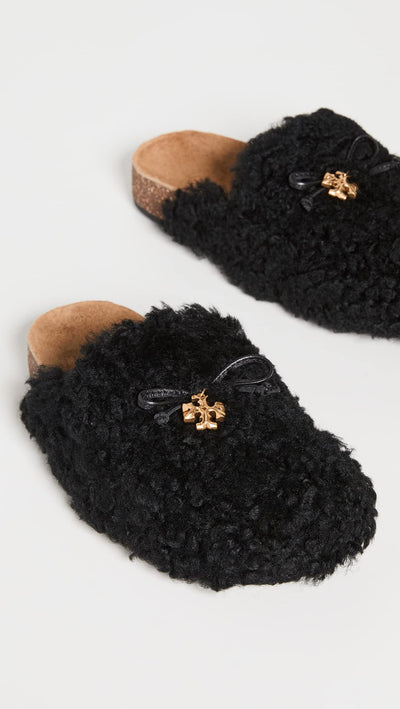 Tory Burch Women's Tory Charm Mammoth Mules, Perfect Black, 9.5 Medium US