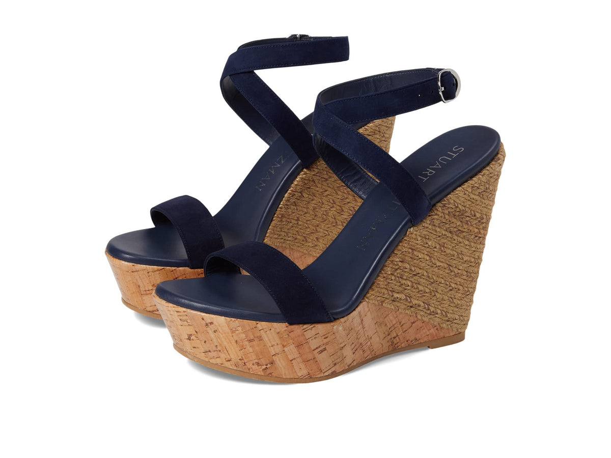 Stuart Weitzman 5050 Wedge Sandal Nice Blue/Natural 8 B