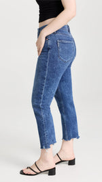 PAIGE Women's Sarah Slim Crop Jeans, Skysong w/Distressed Hem, Blue, 32